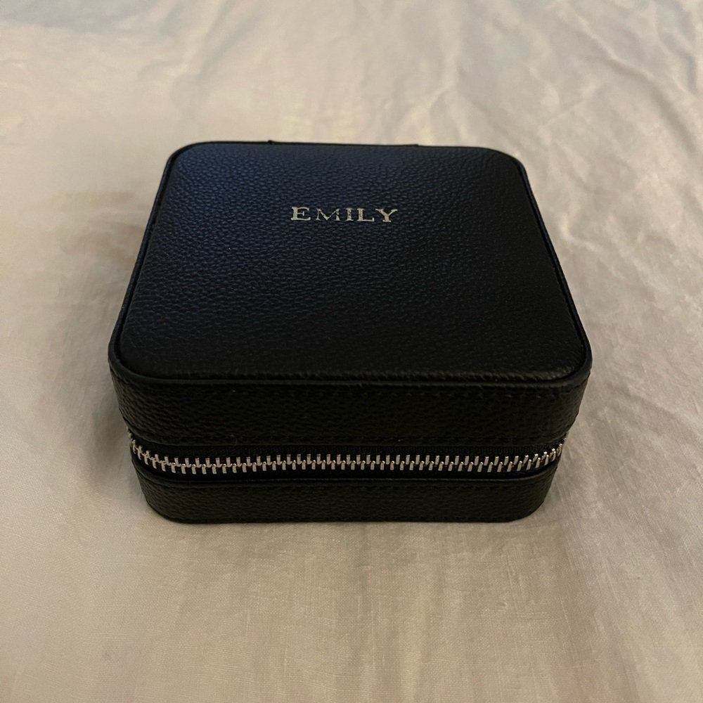 Leather Travel Jewelry Case (gold embossing “EMILY”)